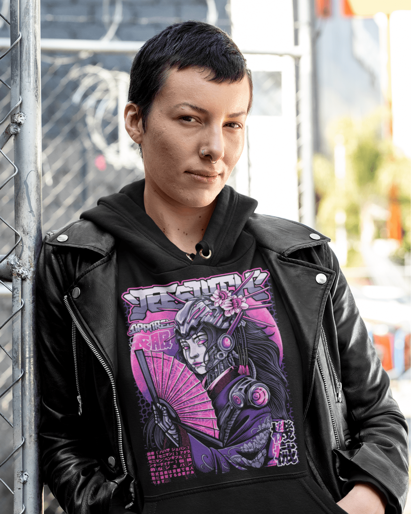 Cyber-Geisha-II-pullover-hoodie-mockup-of-a-cool-woman-TeeStitch-Apparel