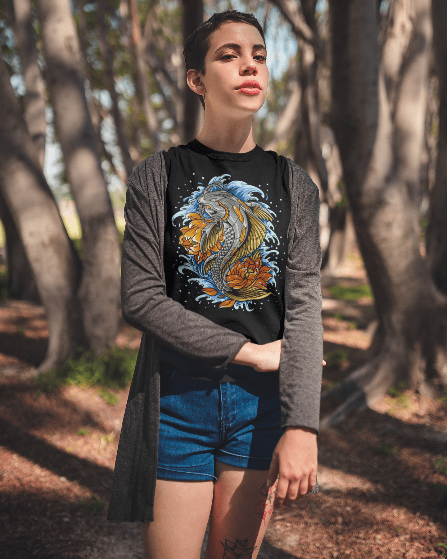 Koichiber-mockup-of-a-woman-with-a-pixie-cut-wearing-a-tee-outdoors