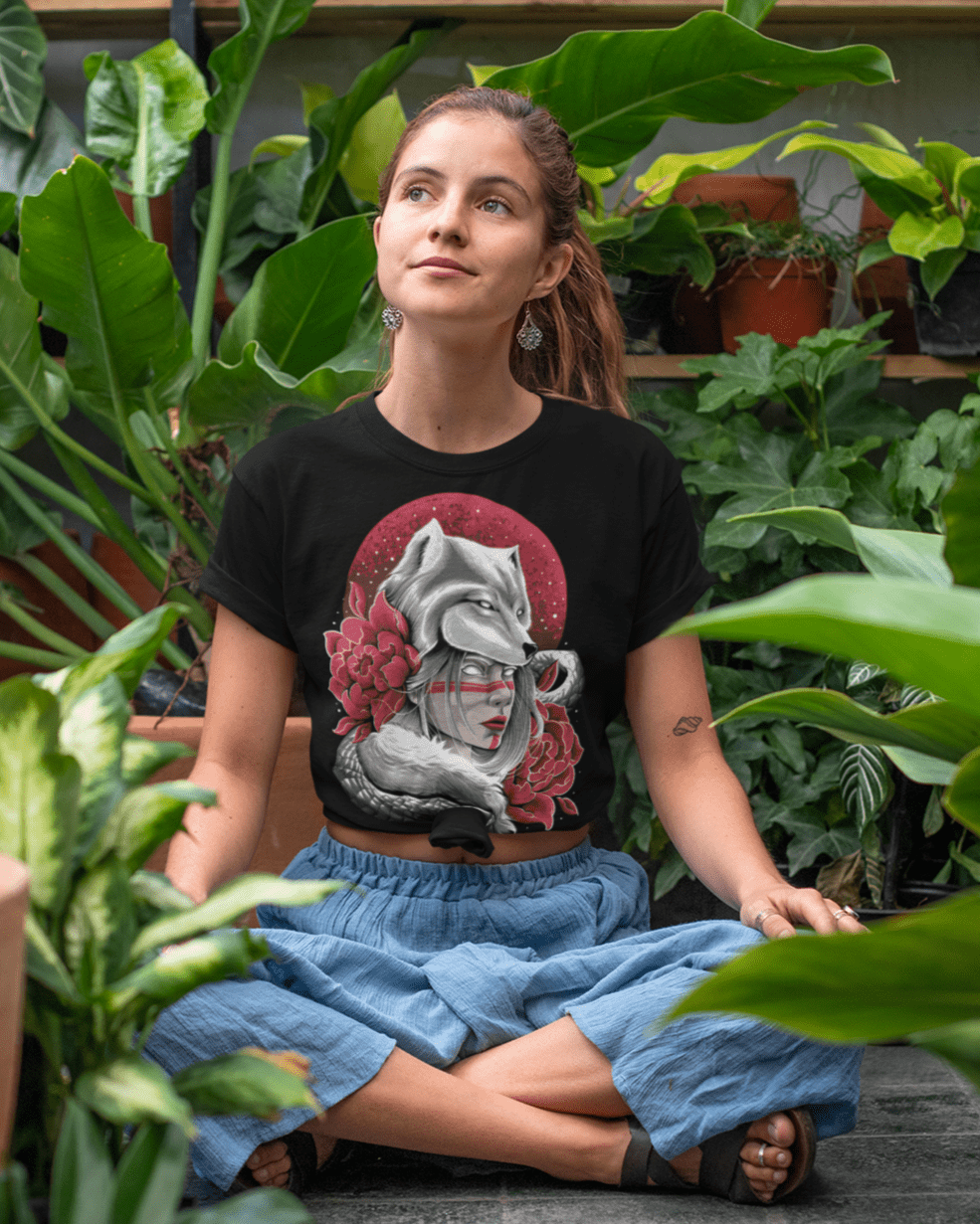 Snow-Princess-t-shirt-mockup-of-woman-sitting-in-a-greenhouse_1