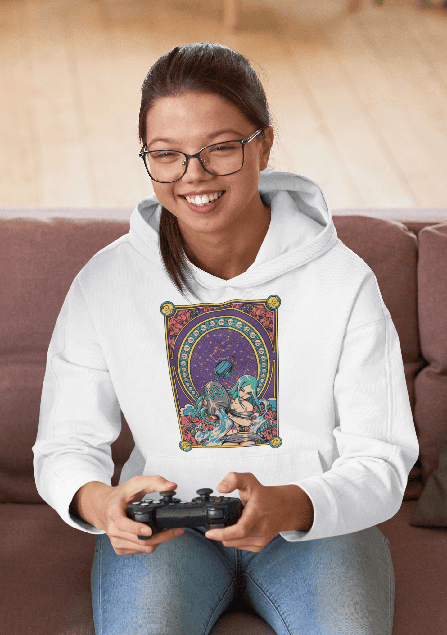 Aquarius-hoodie-mockup-of-a-young-woman-enjoying-video-games