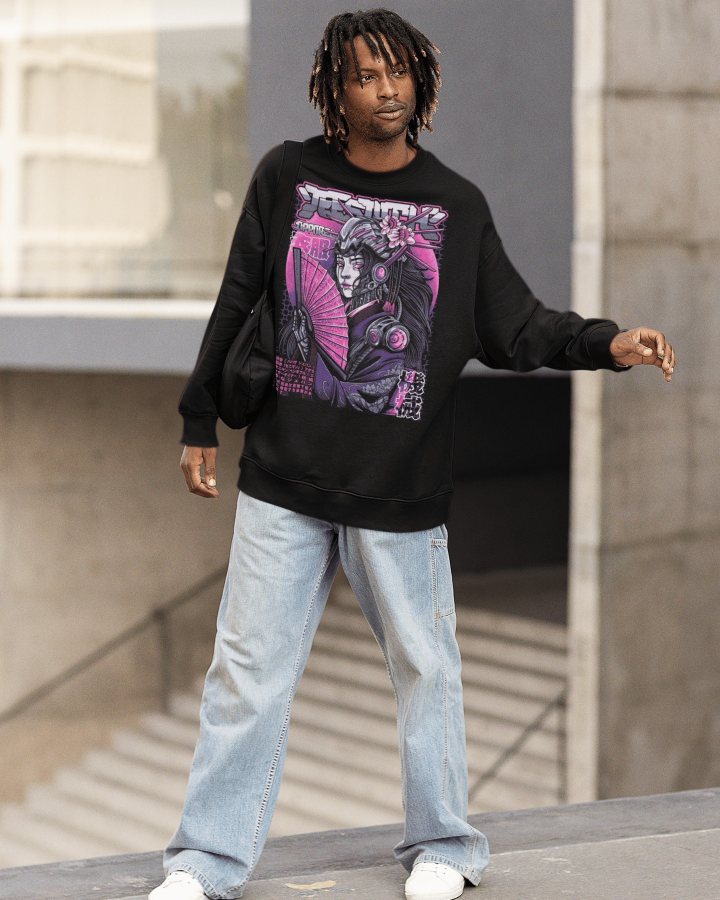 Cyber-Geisha-II-sweatshirt-mockup-featuring-a-serious-man-TeeStitch-Apparel