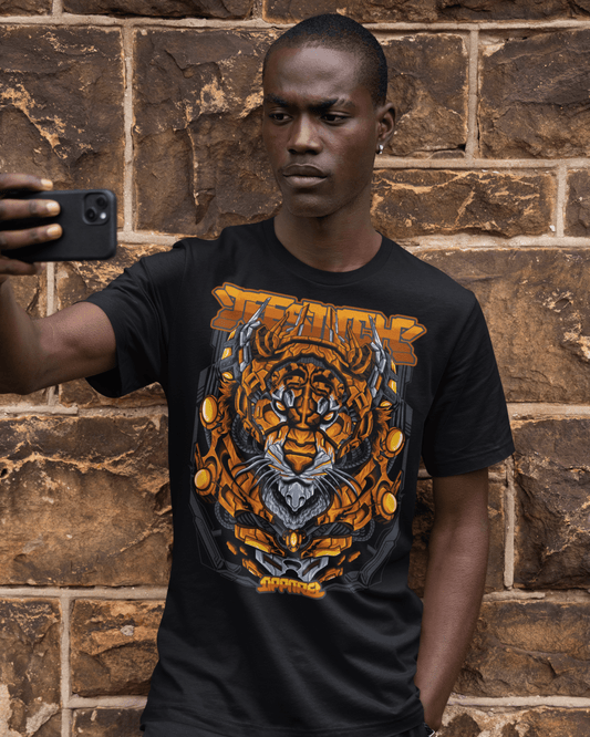 Cyger-designed-tee-mockup-featuring-a-man-taking-a-selfie-by-a-brick-wall