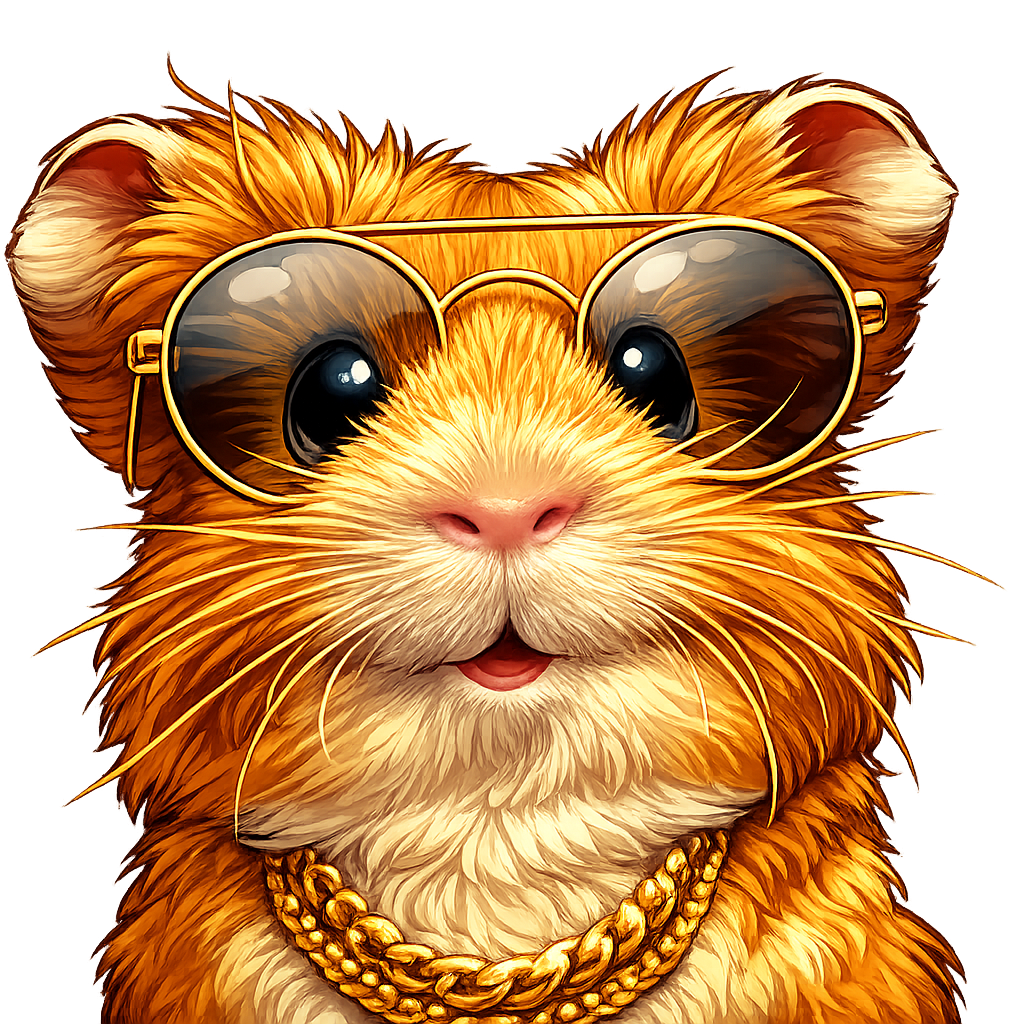 Guinea pig wearing sunglasses and a gold chain on a white background