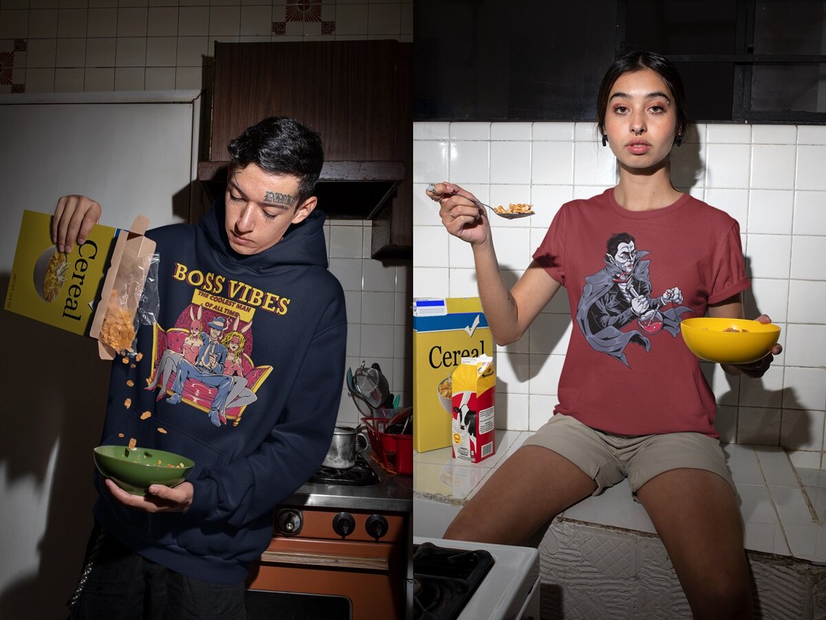 hoodie-and-t-shirt-mockup-of-a-man-and-woman-eating-cereal