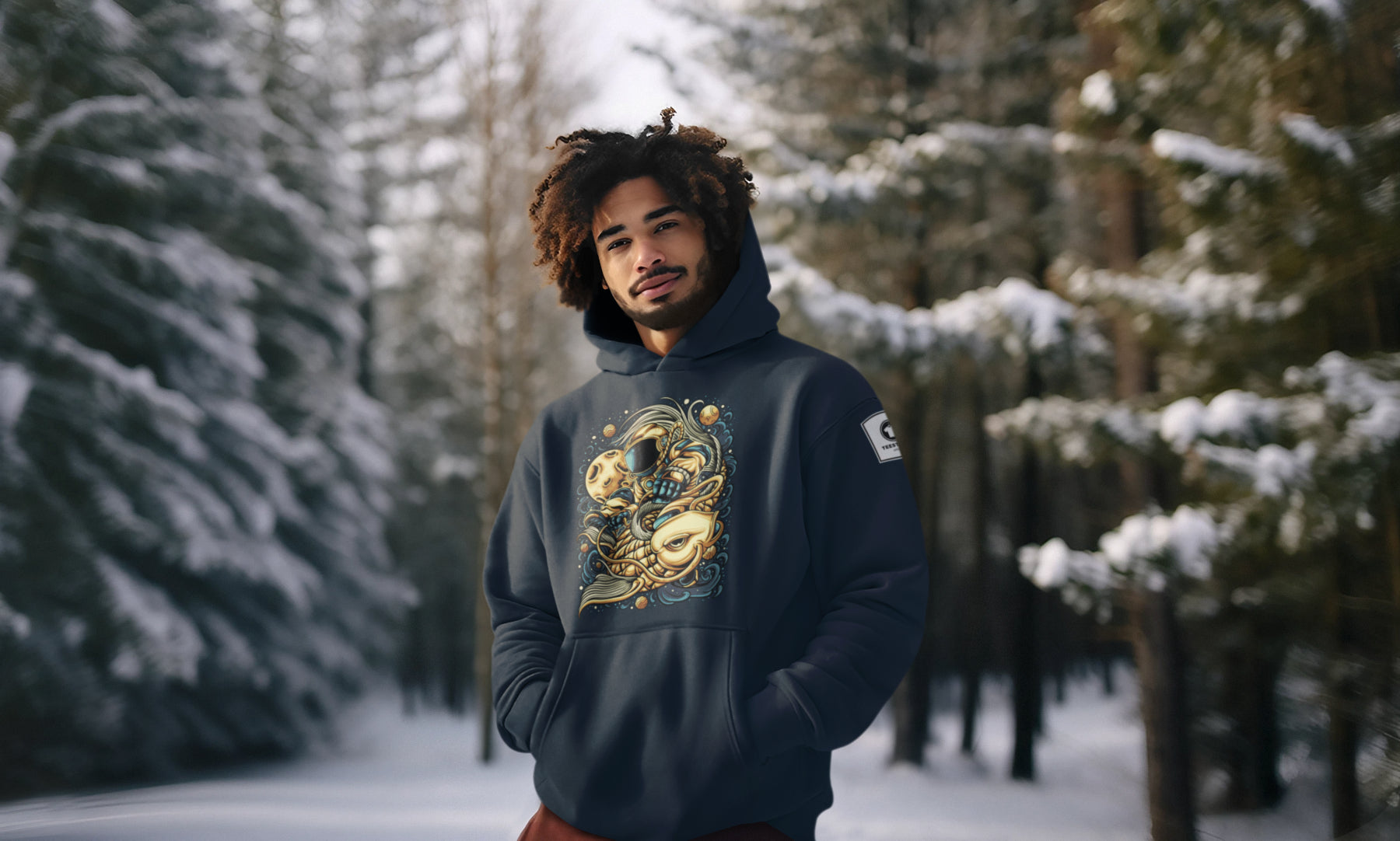 hoodie-mockup-of-an-ai-generated-man-with-an-afro-hairstyle-posing-in-a-snowy-landscape
