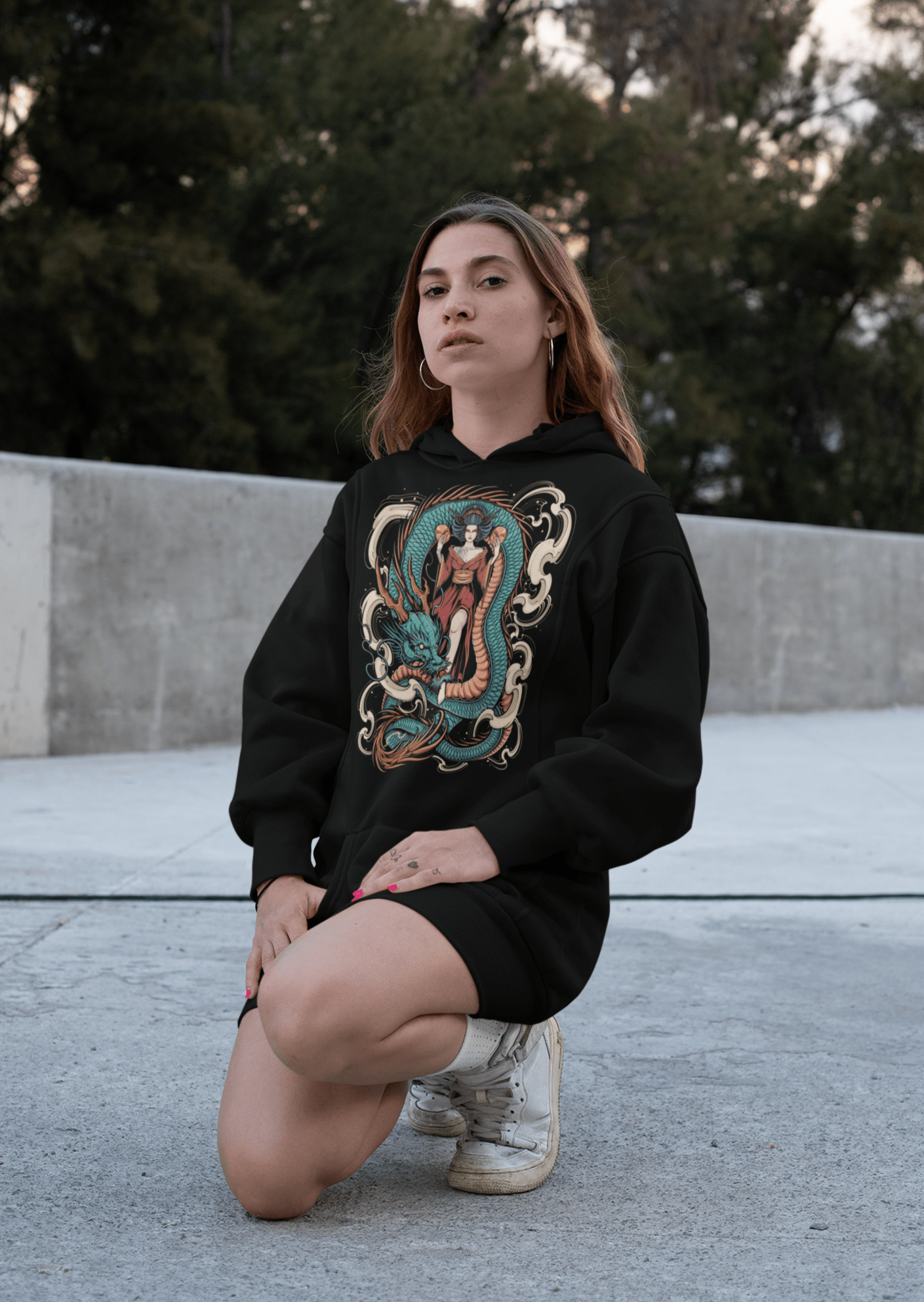 Japanese Queen with Dragon - Unisex Hoodie || TeeStitch Apparel Hoodie image