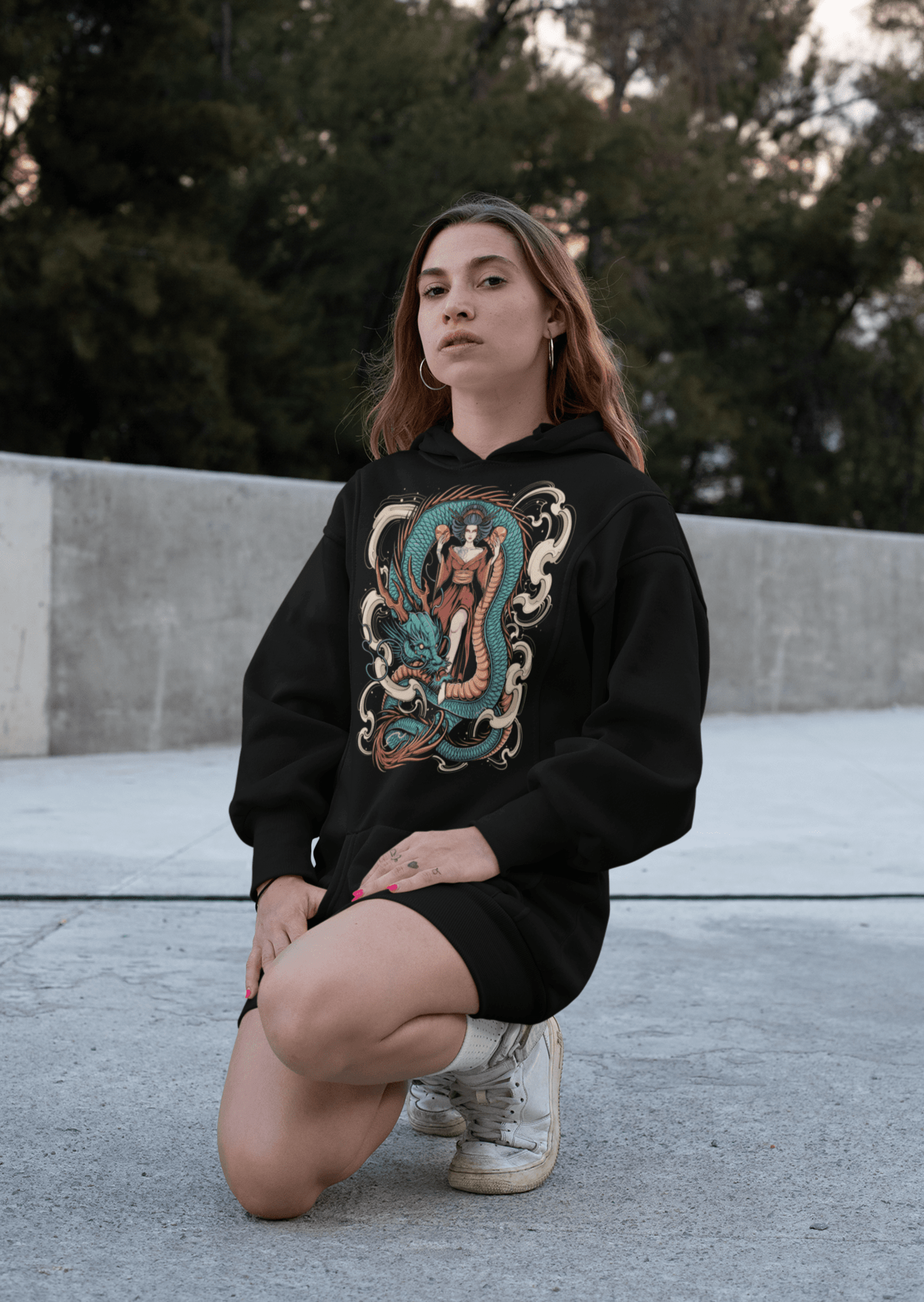 Japanese Queen with Dragon - Unisex Hoodie || TeeStitch Apparel - TeeStitch Apparel