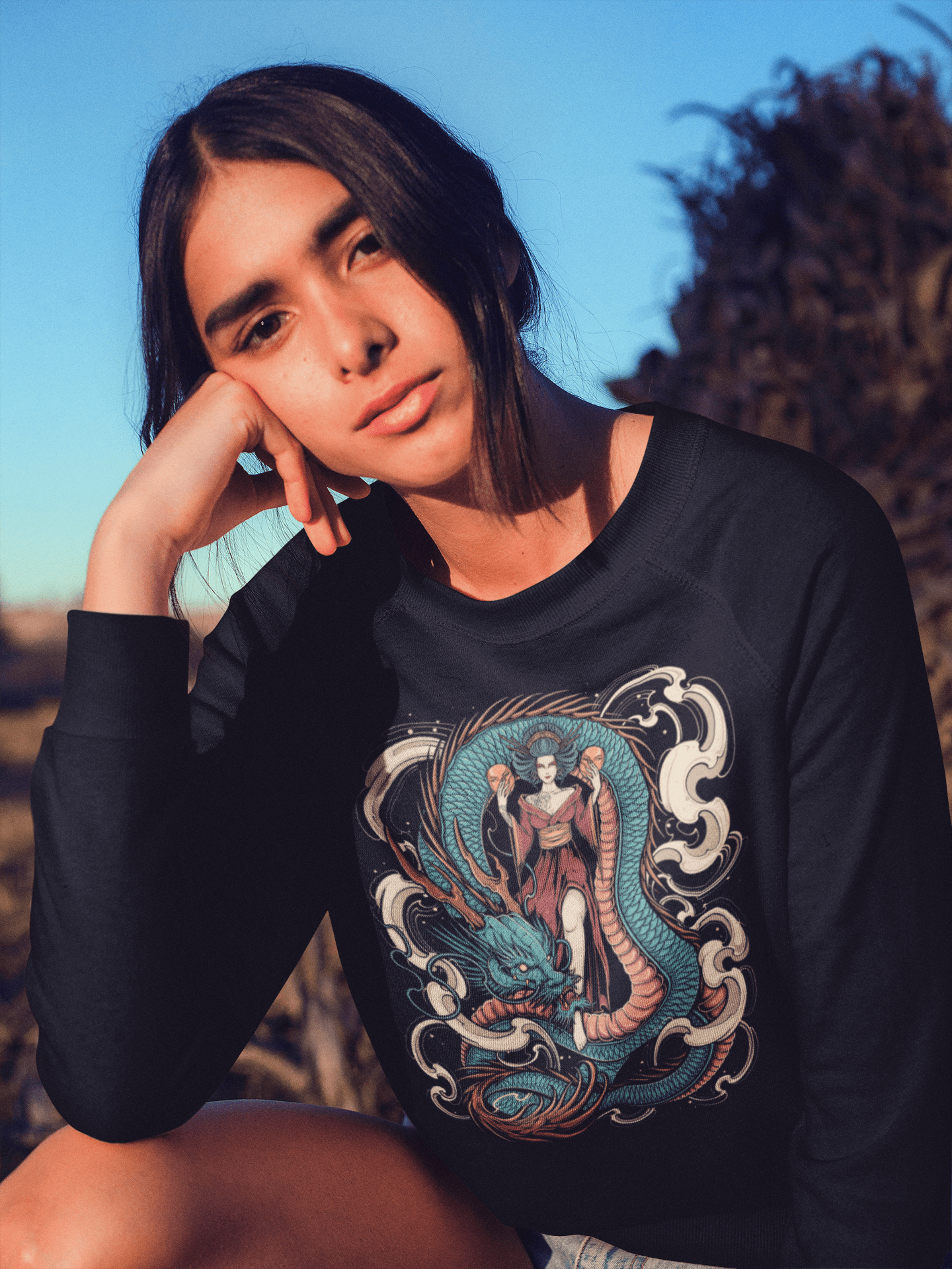 Japanese Queen With Dragon - Unisex Sweatshirt || TeeStitch Apparel - TeeStitch Apparel