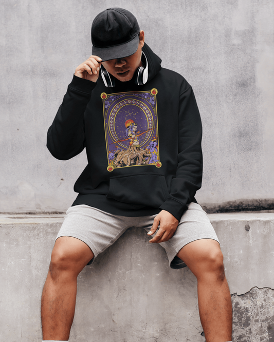 Man wearing a Sagittarius designed Unisex Hoodie || TeeStitch Apparel