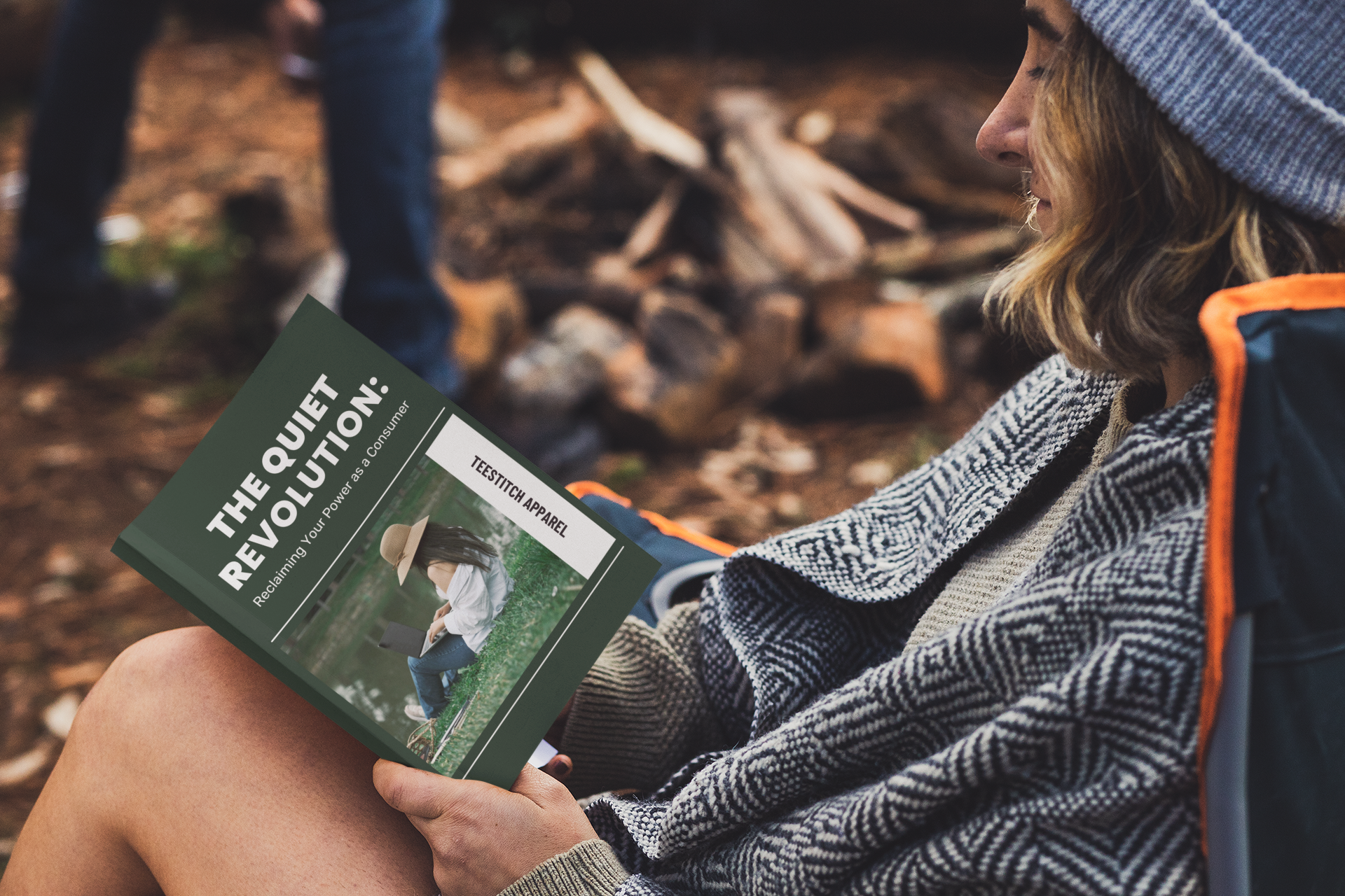 the-quiet-revelution-ebook-mockup-featuring-a-woman-reading-in-a-camping-site