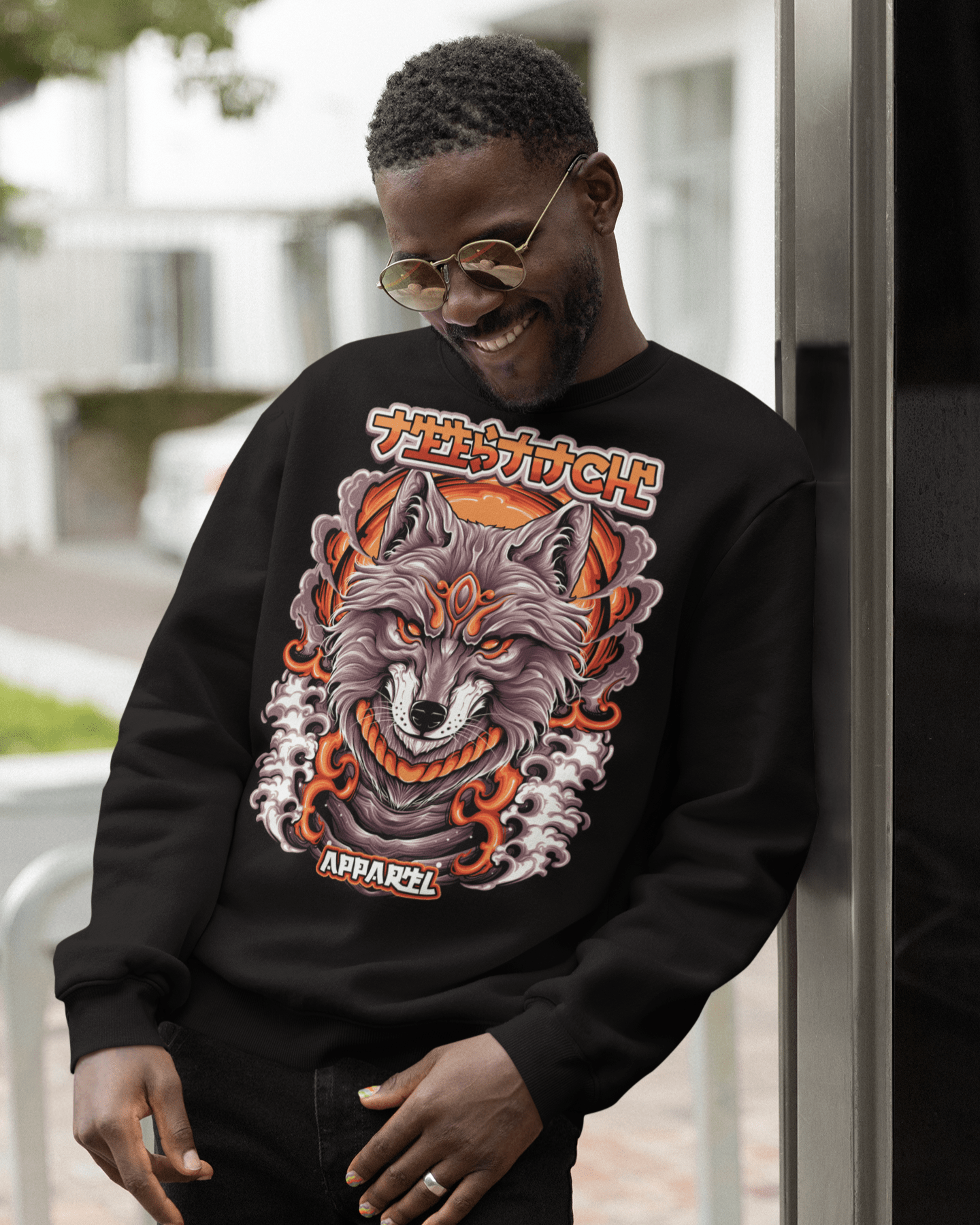 Wolfwave-desogned-crewneck-sweatshirt-mockup-of-a-smiling-man-wearing-sunglasses-TeeStitch-Apparel